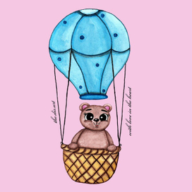 Мишка на голубом воздушном шаре