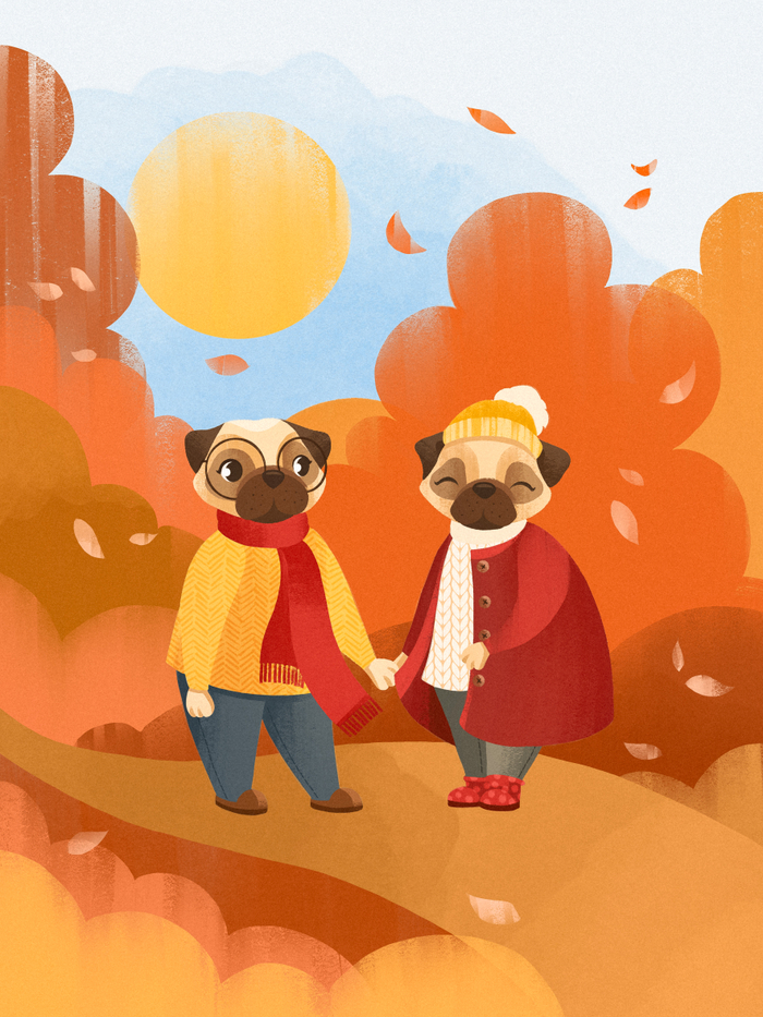 Мопсы на прогулке