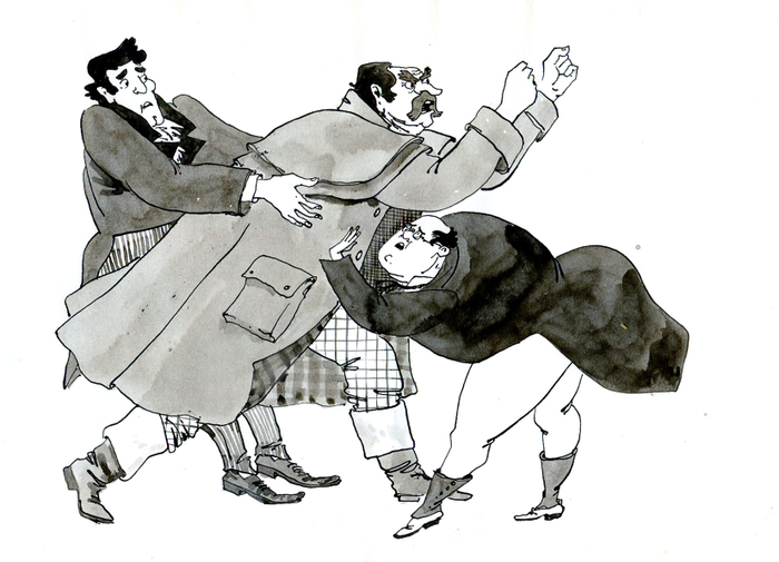 Мистер Пиквик и мистер Уинкль удерживают мистера Уордля