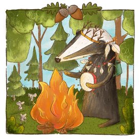 Серия иллюстраций "Волшебный лес". Барсук-шаман