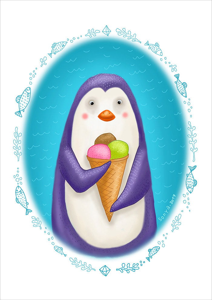 пингвин с мороженым