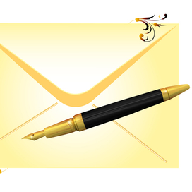   Реалистичная перьевая ручка и конверт.