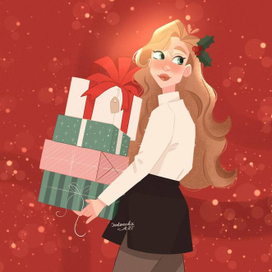 Иллюстрация персонаж девочка новый год рождество подарки / Нарисуй в своём стиле