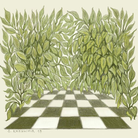 Листья и шахматный пол