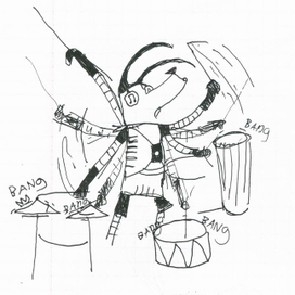 Космическая Собака играет на ударных