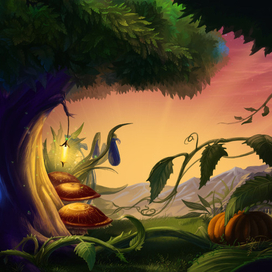 Закат в сказочном лесу.