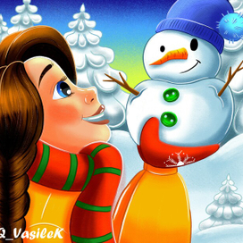 девочка  и снеговик 