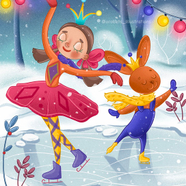 Принцесса и принц-зайка на льду