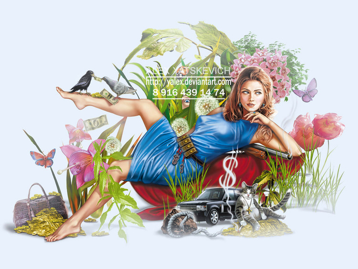 Девушка, кот, джип