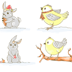 заяц и снегирь