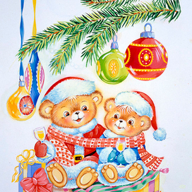 Открытка. Мишки