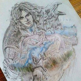 Арт простым и цветными карандашами.