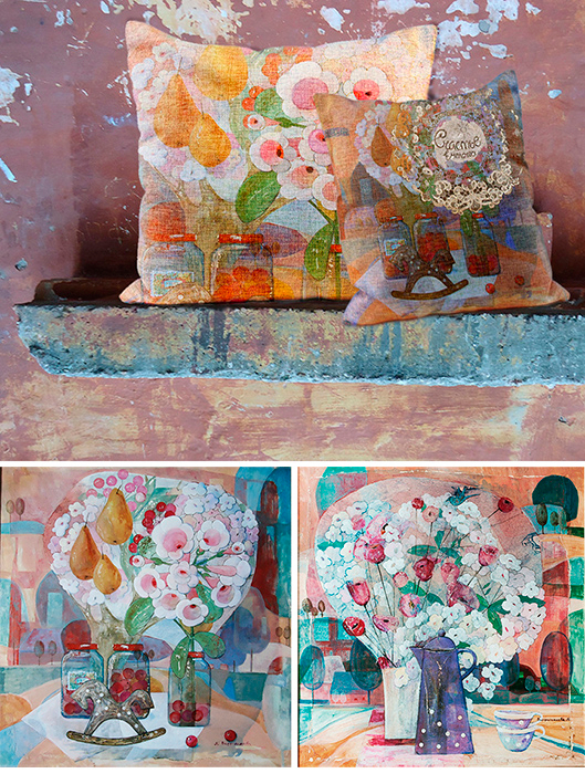 "С добрым утром!"  Декоративные диванные подушки с мотивами моих работ.