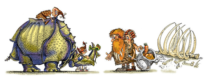 Иллюстрация к книге А. Усачёва «Первобытная история», издательство «Азбука», 2015 г.