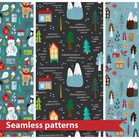 Новый год и рождество, милые животные - бесшовный паттерн.