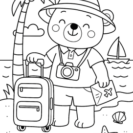 Раскраски для детей - Мишка в отпуске