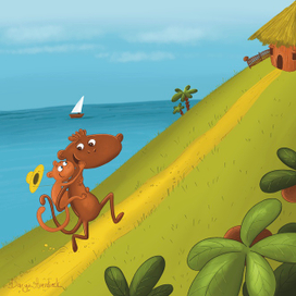 Обезьянки бегут в гору в солнечный день 