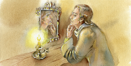 Перед зеркалом. Иллюстрация к книге Е.Н.Опочинина "Подаяние нищего" 