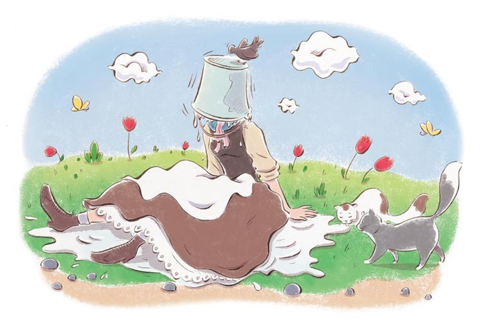 Доярка  ведро и кошки