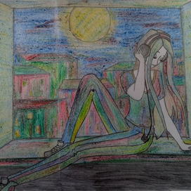 Девушка слушает музыку под луной