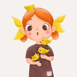 Книжная иллюстрация с девочкой и цыплятами.