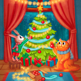 Новогодняя открытка с символами года