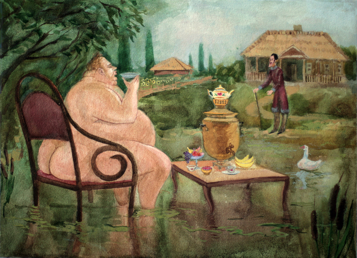 Иван Никифорович пьет чай