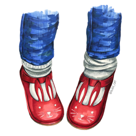 Иллюстрация детских ножек в красных сандалиях