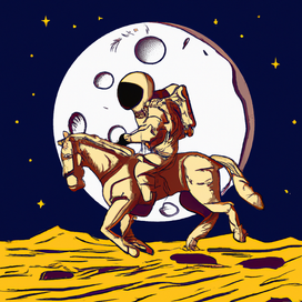 Астронавт на лошади, на луне
