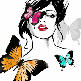 Fashion illustration of a girl and butterflies