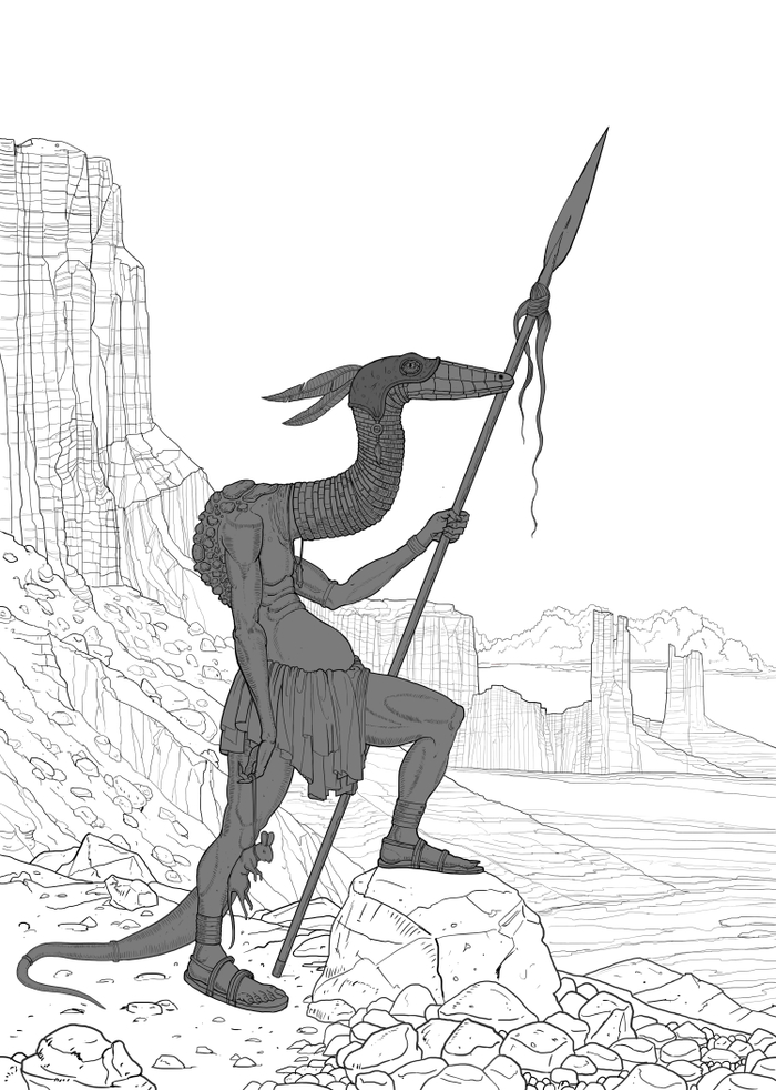 Воин-рептилия с добычей