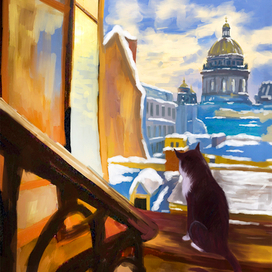 Зимнее утро. Петербургский кот Василий