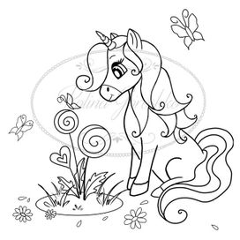 Иллюстрация для детской раскраски с единорогами и сладостями🍭