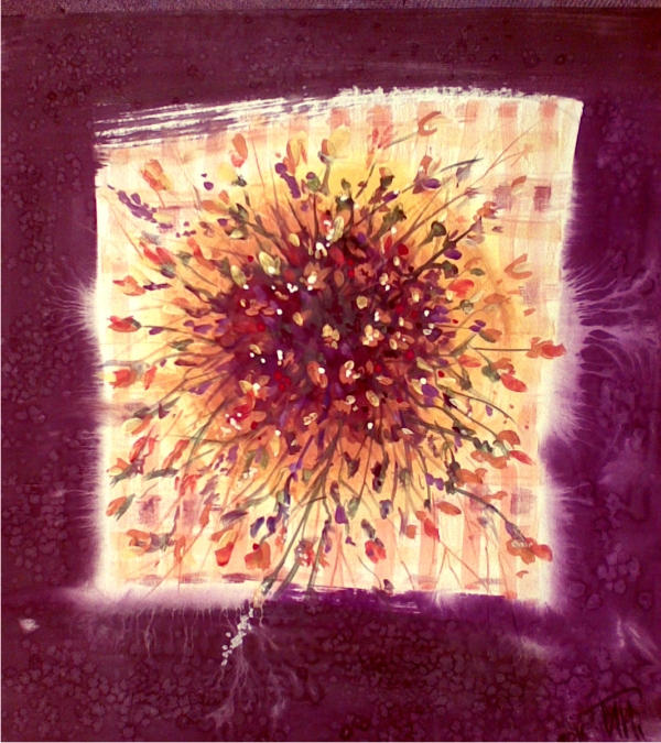 Букетик кветуёчиков на желтой тарелке и салфетке, чтоб покрасивше было