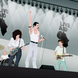 Flat-иллюстрация легендарного выступления группы Queen на Live Aid в 1985