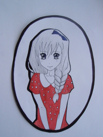 Девочка в красном платье.