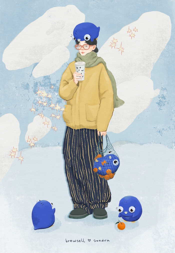 Зимняя открытка для кофейни Brewsell