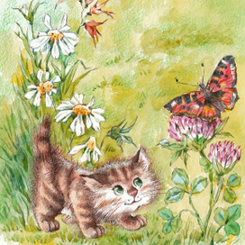 Котенок и бабочка