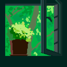 Горшочек на окне в технике пиксельарт