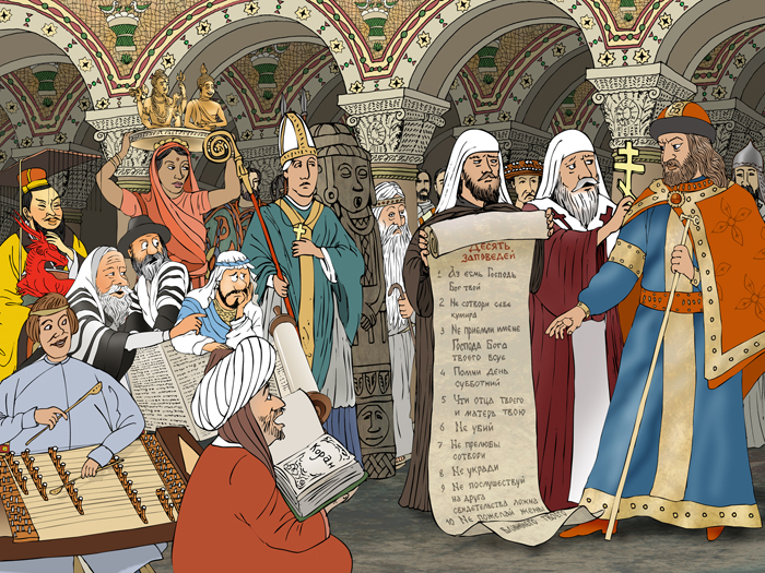 Владимир Святославич выбирает религию для Руси