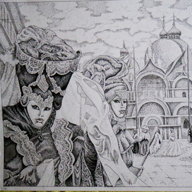 Картина "Карнавал" в технике "пуантализм" 