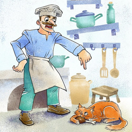 Иллюстрация к Басне Крылова "Кот и повар"