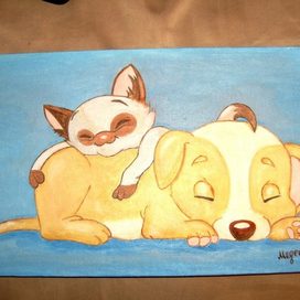 Котенок и щенок