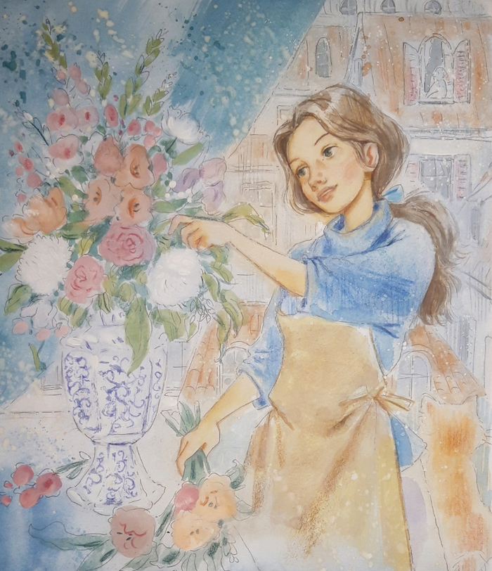 Девушка составляет букет