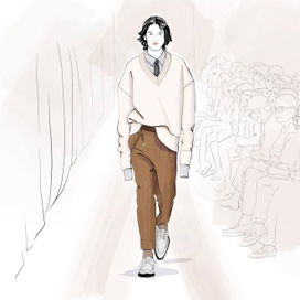 Мужчина модель на подиуме. Показ Ami Fall 2019