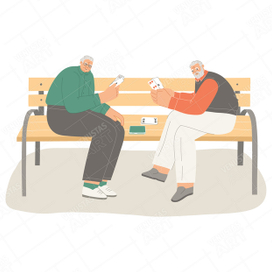 Пожилые люди вместе играют в карты. Векторная иллюстрация