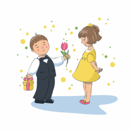 Мальчик дарит девочке цветок
