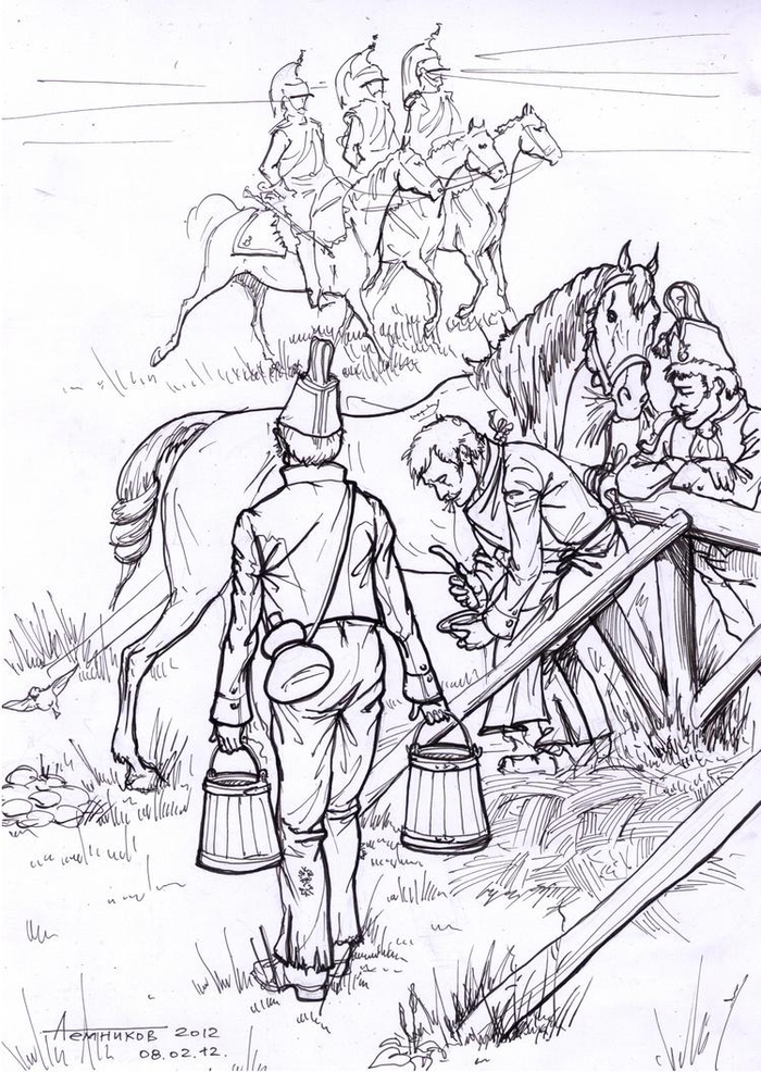 Французский лагерь на р.Чернишня, октябрь 1812-го г. Ковка лошадей