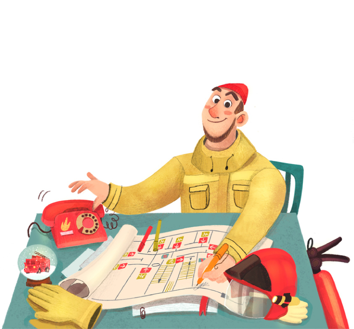 Пожарный в книгу про профессии