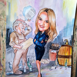 Шарж "Полицейский на задании"